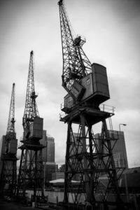 "metal cranes in canary wharf - Marinovich Photography"
